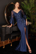 Long Bell Sleeve Lace & Satin Gown