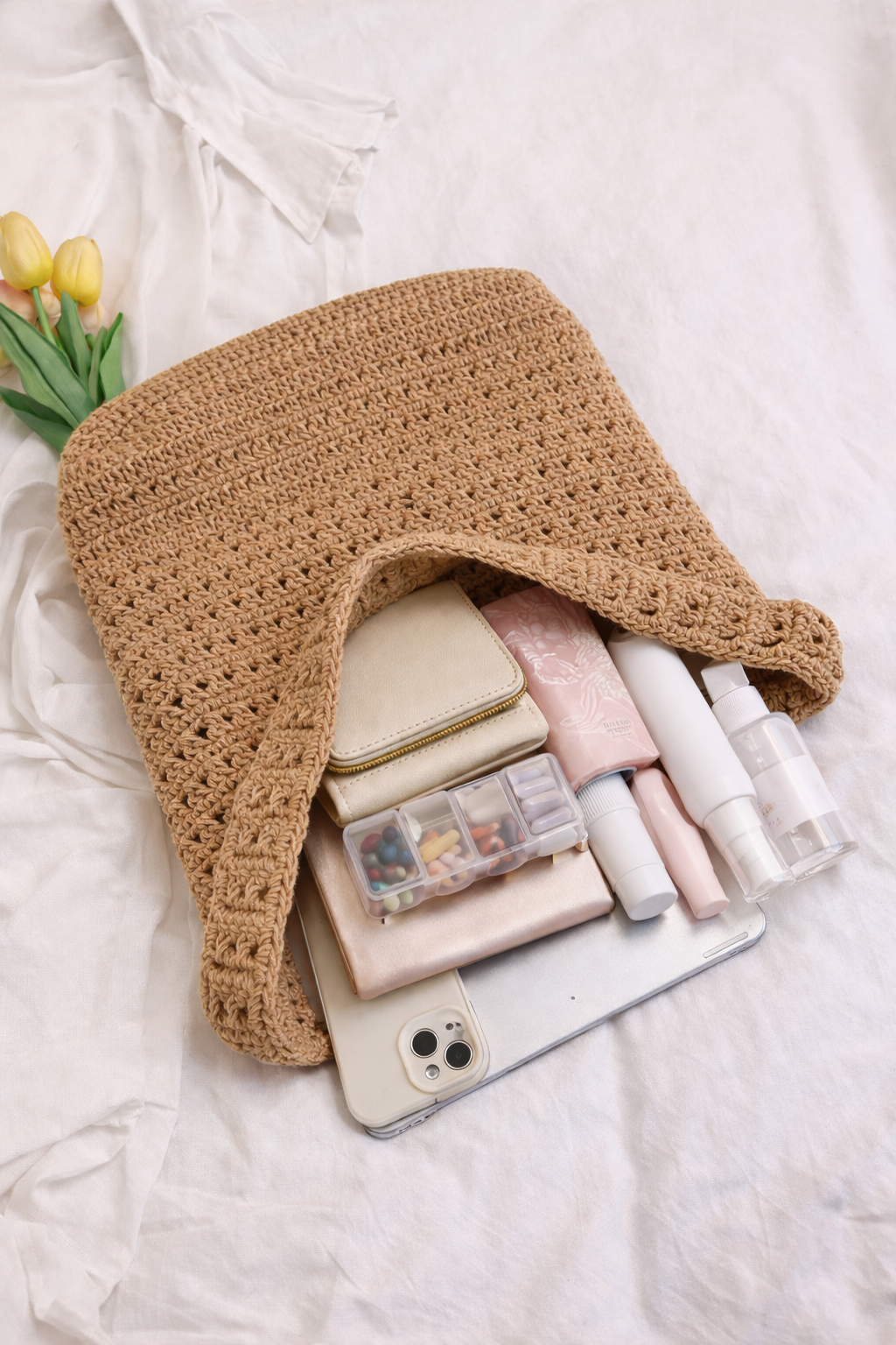 Woven Crochet Tote Bag Large Capacity Lightweight Shoulder Beach Bag