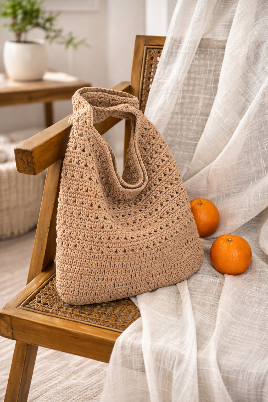 Woven Crochet Tote Bag Large Capacity Lightweight Shoulder Beach Bag